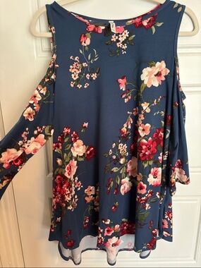 Off-the-Shoulder Floral Swing Sweater - Blue